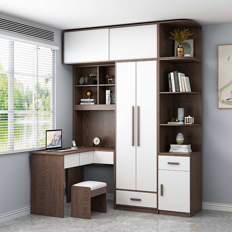拐角电脑桌连身L型实木颗粒板衣柜转角书桌书架组合卧室学生写字