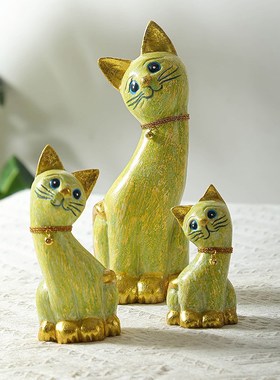 异丽泰国实木工艺品创意猫咪摆件客厅电视柜暹罗猫家居桌面装饰品