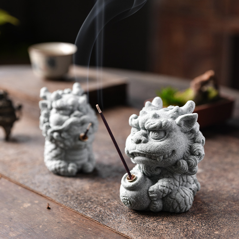 国潮可爱小麒麟线香插茶宠摆件创意招财吉祥物香托香器桌面装饰品