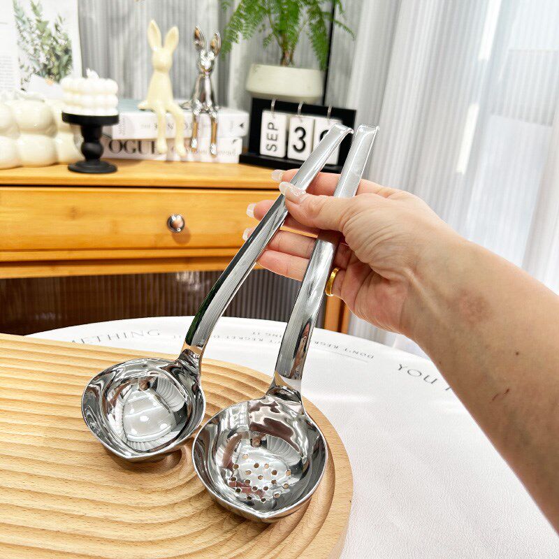 精品!厚重18/10不锈钢大勺子漏勺家用长柄汤勺喝汤汤匙