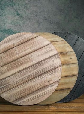 复古做旧桌面拍照背景板美食静物摄影道具实木桌板圆桌面家居摆件