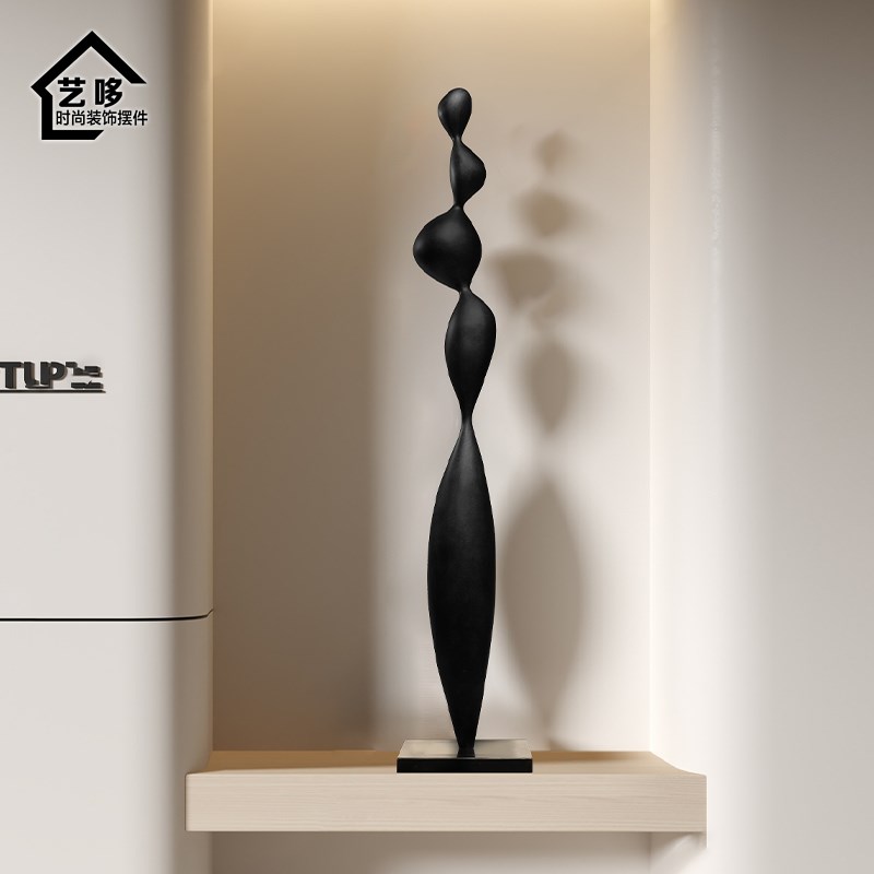 竖高抽象雕塑f酒店玻璃钢艺术装饰品别墅客厅侘寂风极简落地大摆