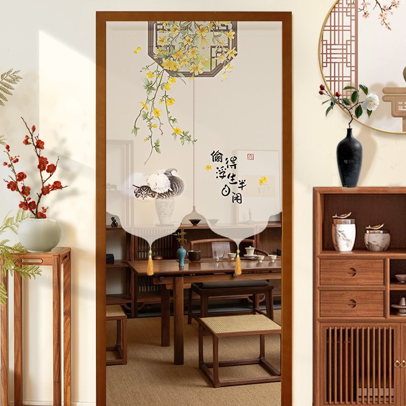 中式门帘隔断帘玄关过道书u房半截挂帘装饰帘子卧室隐私半帘免打