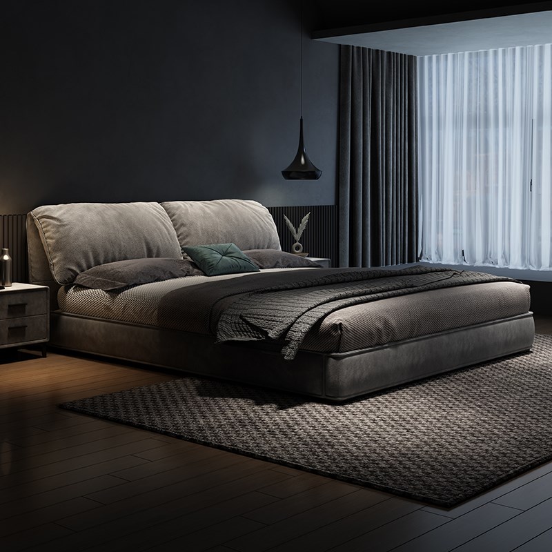 意式极简大象耳朵科技绒p布艺床现代简约2米x2米2双人主卧大床婚