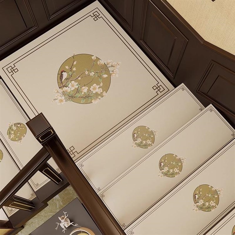 皮革中式楼梯踏步垫家用防滑自粘实木台阶垫子隔音可擦洗地垫地毯