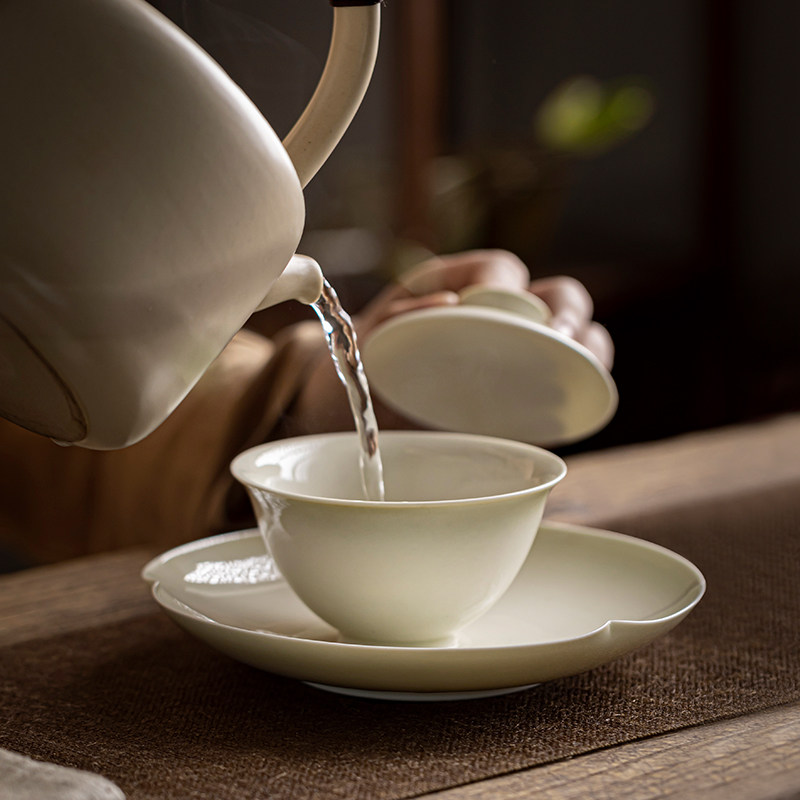 筠雾黄手工薄胎三才盖碗单个中式复古茶碗家用功夫茶具防烫泡茶器