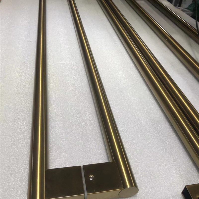 不锈钢圆管哑黑玻璃门扶手酒店木门把手有框门移门简约大拉手金色