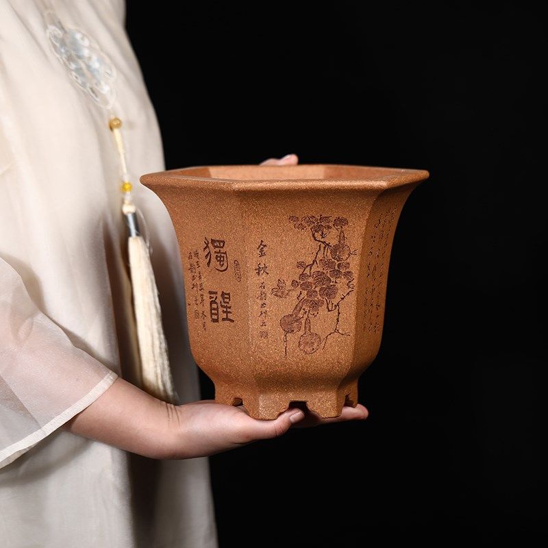 清香阁紫砂高端手工花盆名家许成安慕古宫式六方传统古典桌面花器