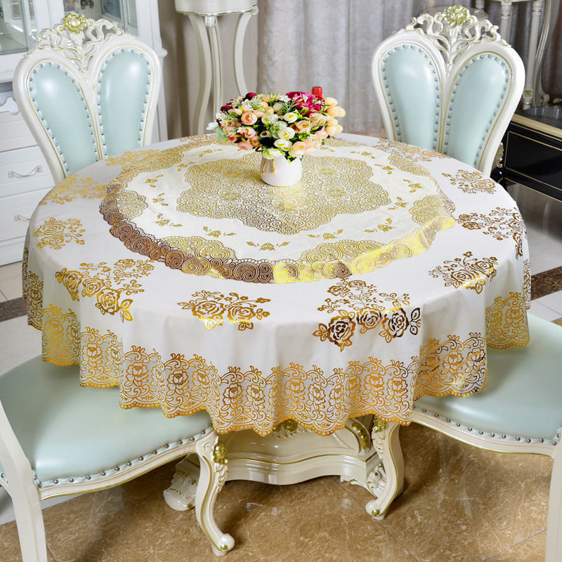 圆桌餐布带转盘家用防水防油免洗PVC欧式圆形桌布高级感台布桌垫