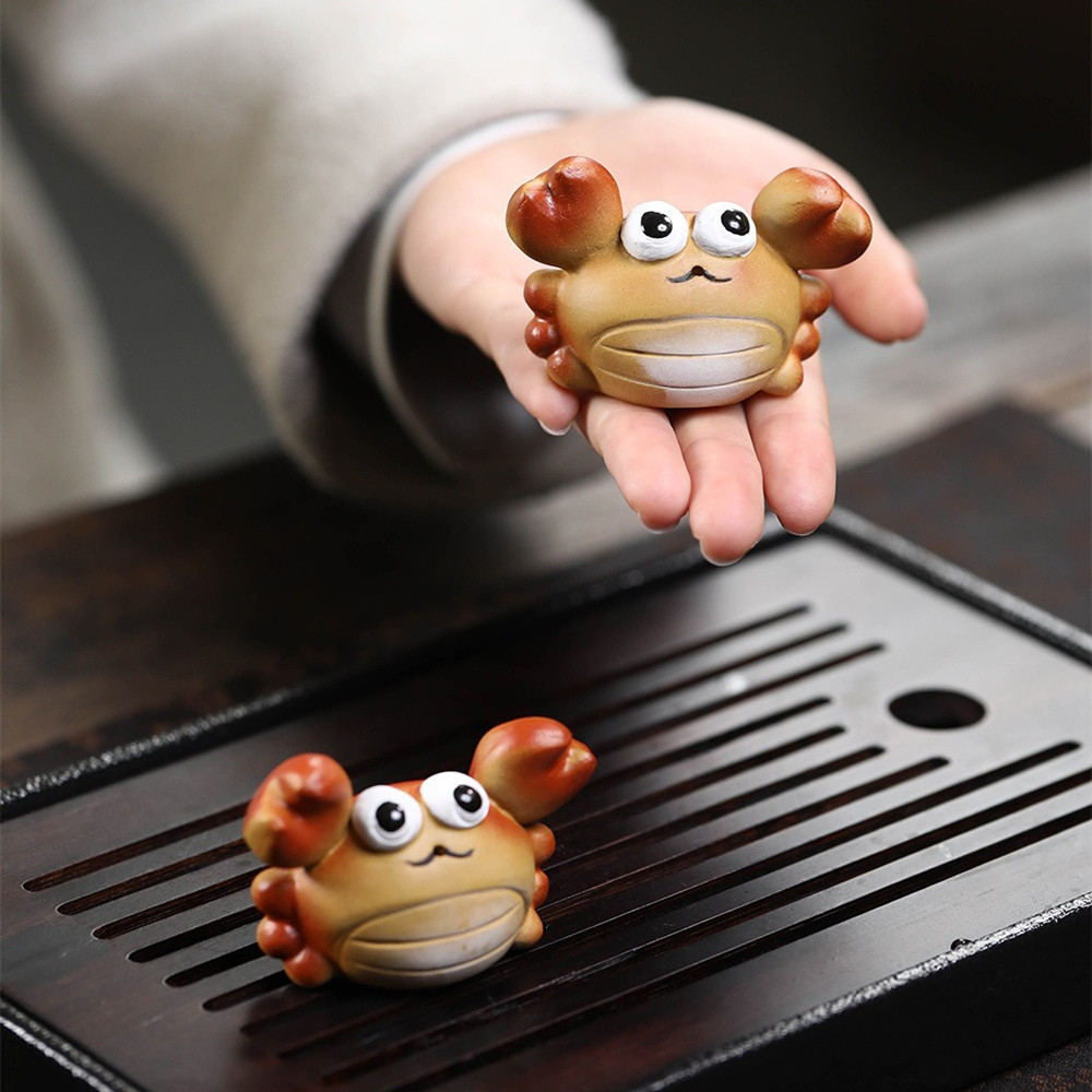 卡通可爱小螃蟹手工紫砂摆件创意个性书房玄关办公桌面小摆设装饰