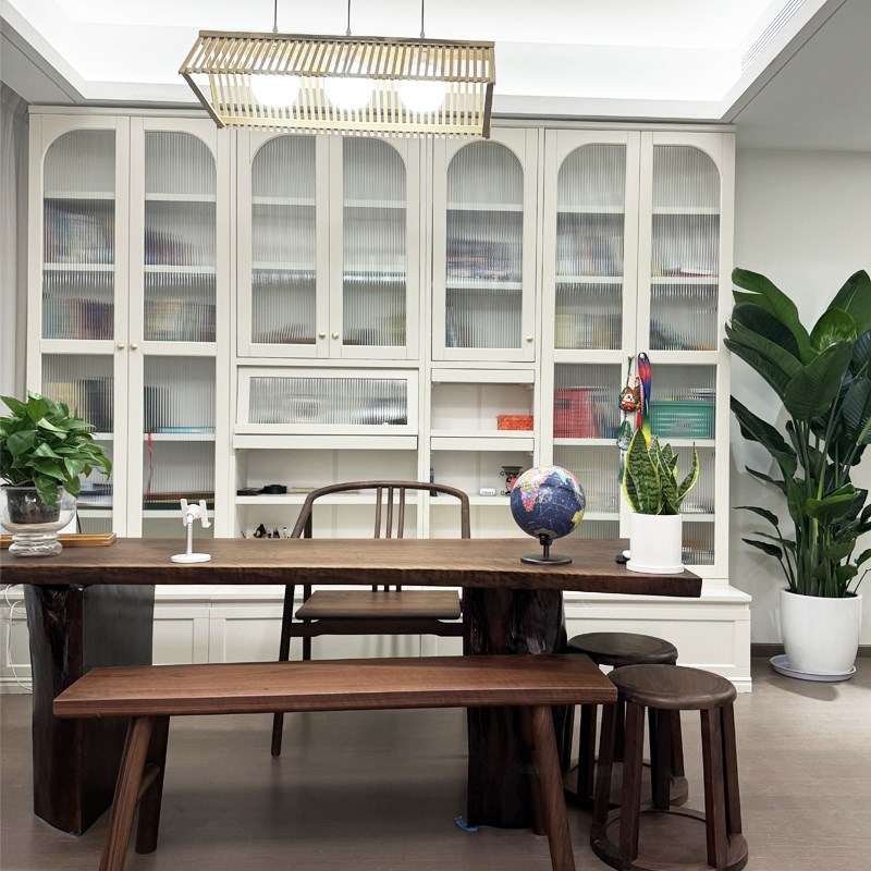 书柜一体整墙展示柜带玻璃门客厅家用卡座书柜组合储物柜满墙落地