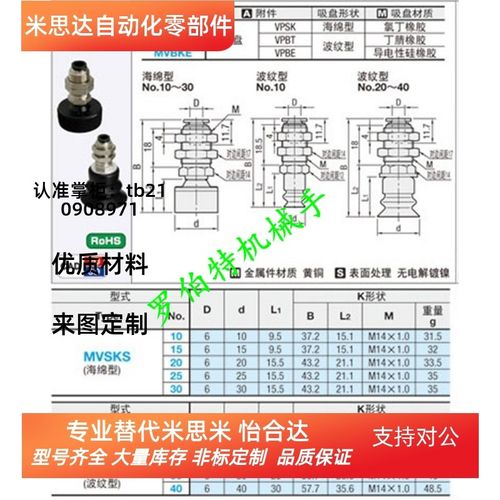 MISUMI米思米真空吸嘴 MVBKN10 MVBKN20 MVBKN30 真空吸盘MVBKE40