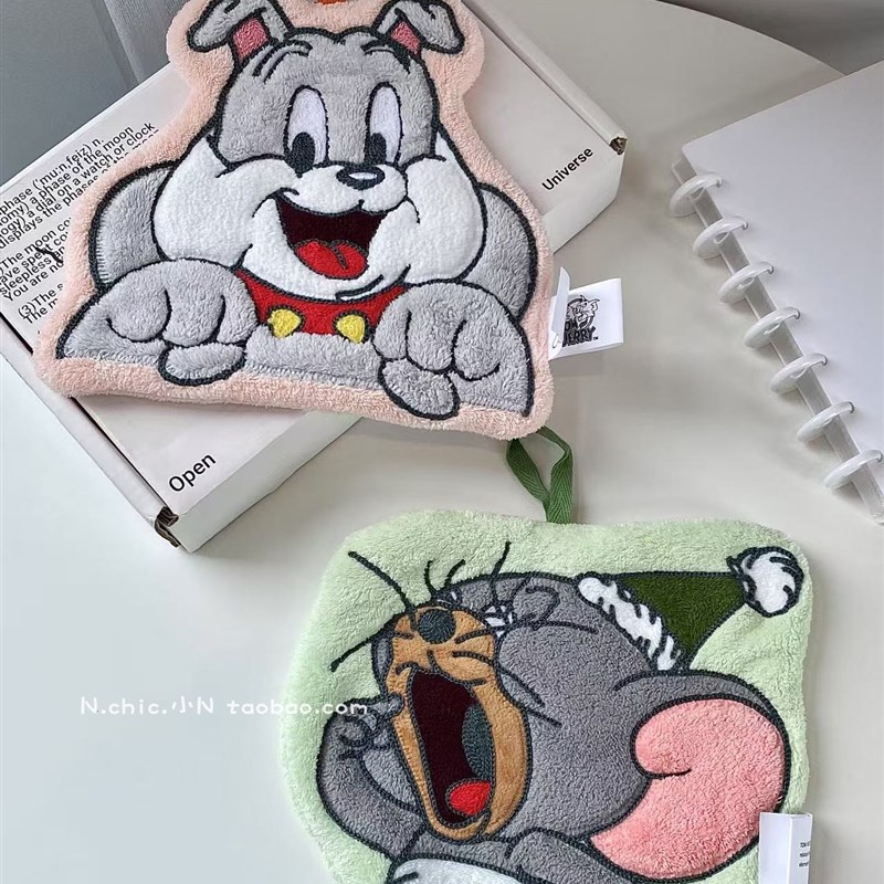 可爱卡通猫和老鼠擦手巾挂式可爱D超强吸水加厚速干毛巾厨房手帕