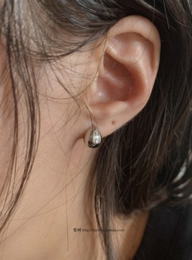 梵树Forc handmade-《独自美丽》925银 简约水滴小银蛋光面耳钉
