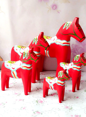 北欧原木彩绘 瑞典达p拉木马木质创意招财红马家居装饰品客厅摆件