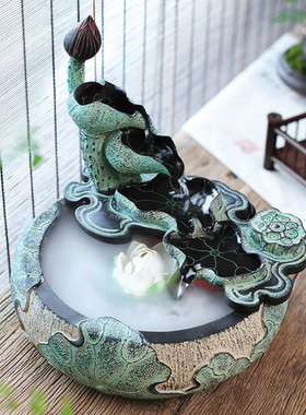 创意桌面流水喷泉摆件p家居饰品客厅电视柜加湿器装饰景观开业礼