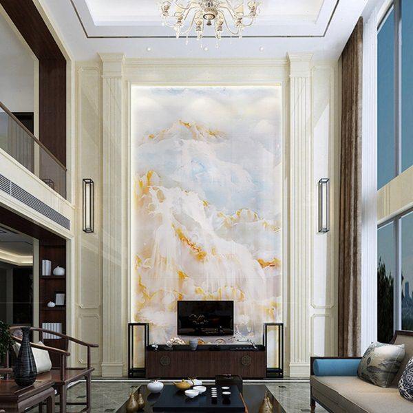 简欧别墅独栋住宅大理石纹电视墙客厅二层楼中楼罗马柱石材背景墙