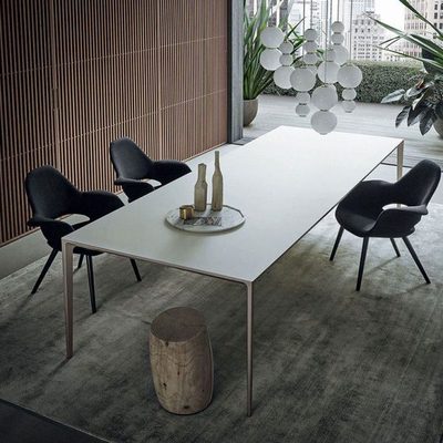 意式德利丰岩板餐桌长方形现代简约小户型家用饭桌铝合金极简餐台