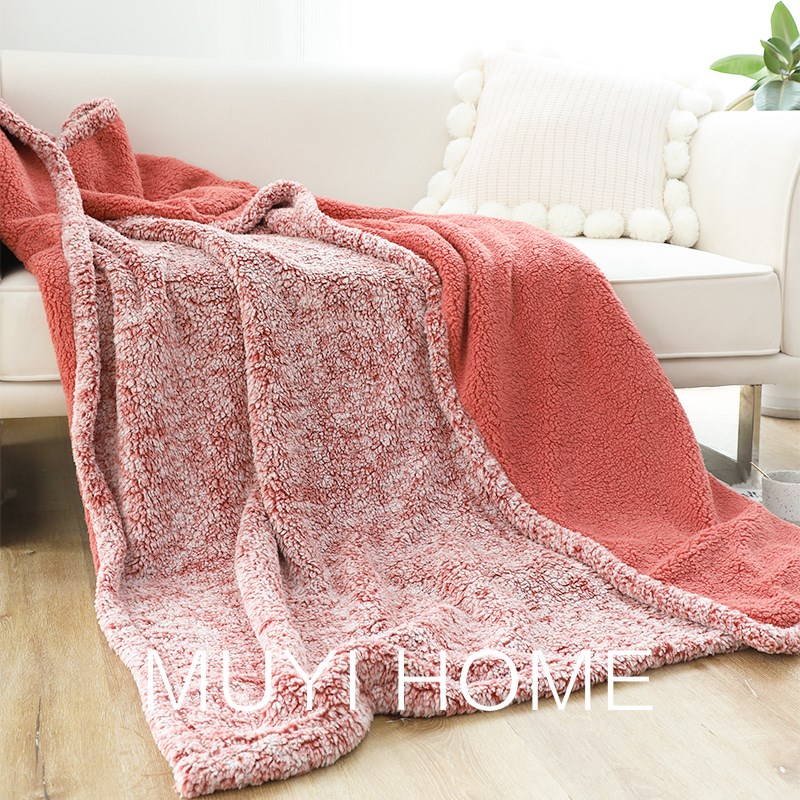 秋冬软绵绵夹花羊羔绒加厚盖毯沙发毯毛绒搭毯纯色午睡毛毯休闲毯