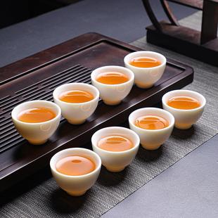 家用陶瓷功夫小茶杯带收纳盒纯色羊脂玉白瓷品茗杯陶瓷喝茶杯套装