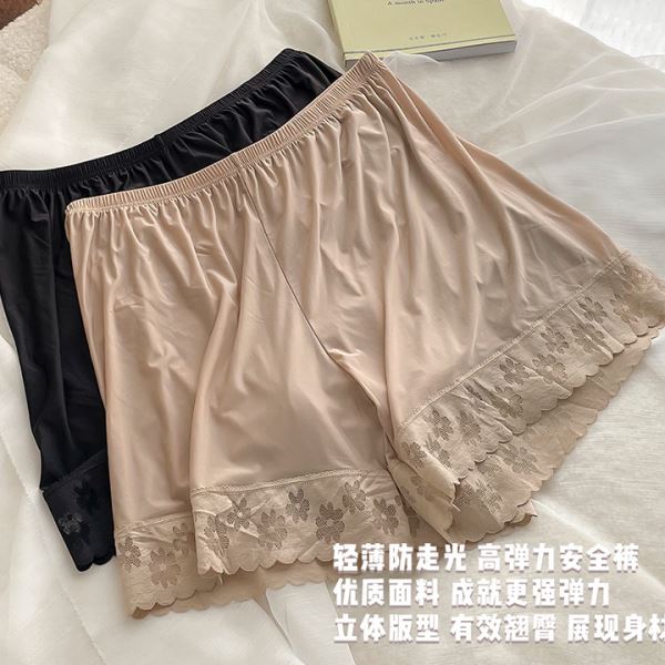 夏季新款冰丝女士安全裤防走光蕾丝裤脚不卷边宽松一裤两穿打底裤