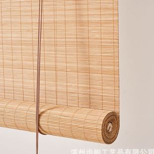 印花竹帘 定制新中式 公室茶室隔断卷帘酒店民宿碳化升降竹窗帘