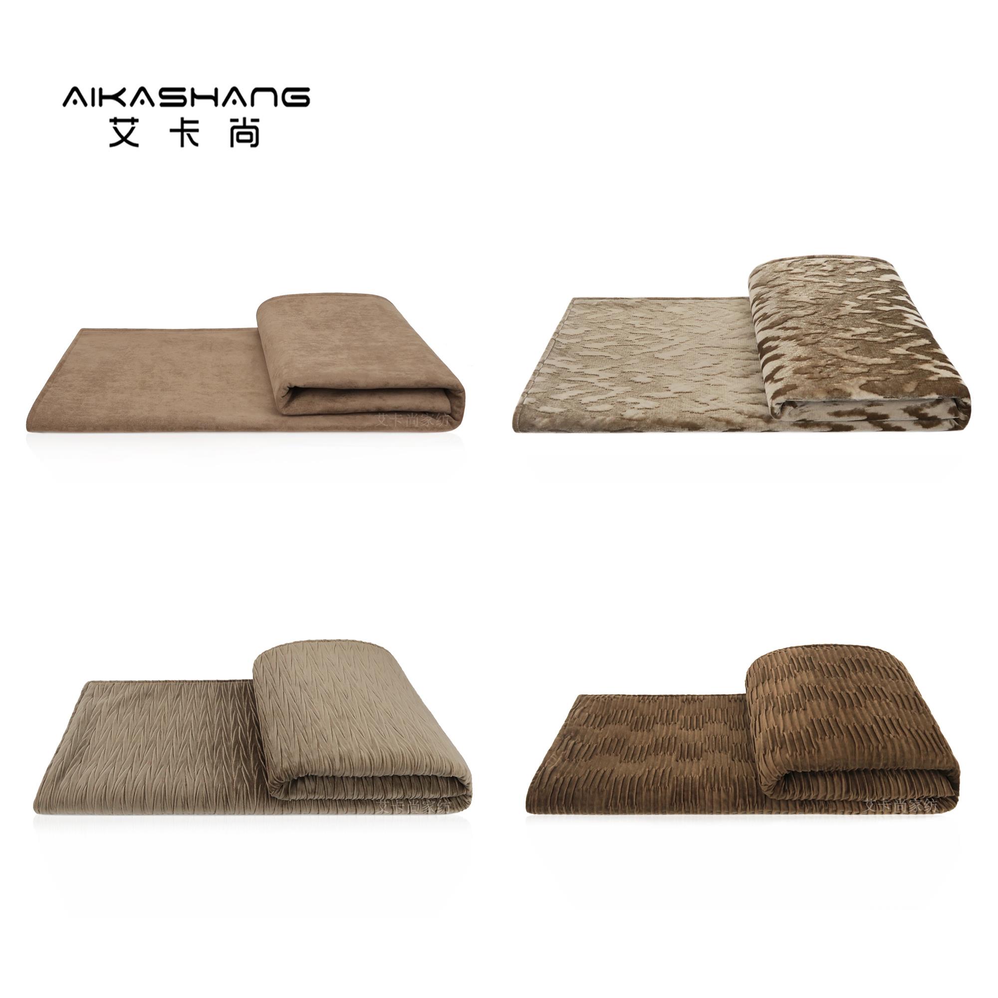 现代轻奢样板间棕咖色床尾毯酒店民宿床旗床尾盖毯沙发搭巾床搭毯