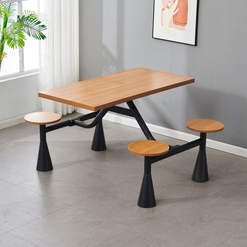 新款喇叭脚食堂餐桌椅四人连体员工餐厅公司职工单位学校学生餐桌