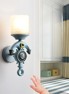 儿童房壁灯卧室创意客厅阳台过道装饰灯地中海蓝色树脂船舵床头灯