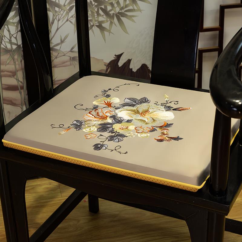 新中式红木沙发坐垫椅垫绸缎实木圈椅垫子太师椅餐桌餐椅软垫防滑