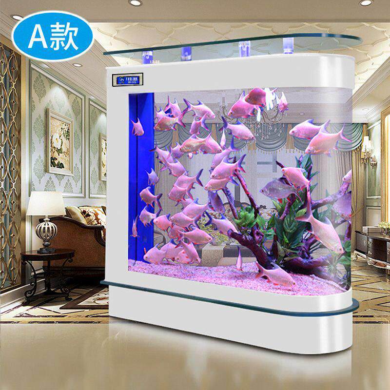 子弹头鱼缸水族箱生态屏风隔断 鱼缸白色落地过滤玻璃鱼缸高清