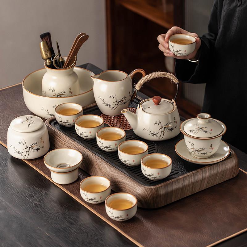 景德镇汝窑茶具套装2025新款家用陶瓷茶壶喝茶功夫茶杯茶盘轻奢高
