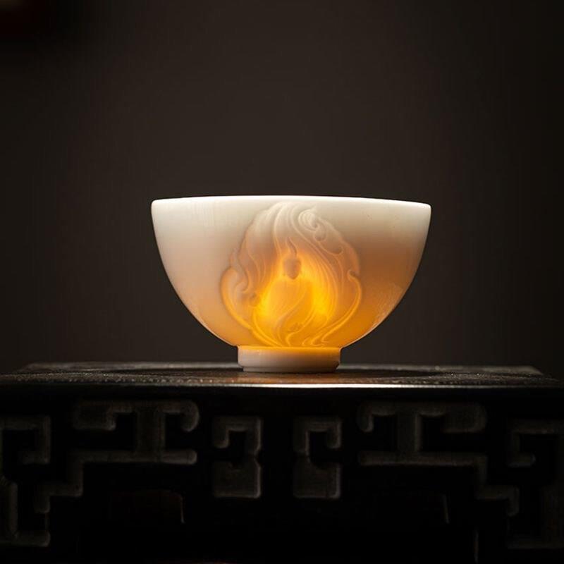冰种玉瓷主人杯高端品茗杯大号手工茶杯个人专用家用茶具单杯白瓷