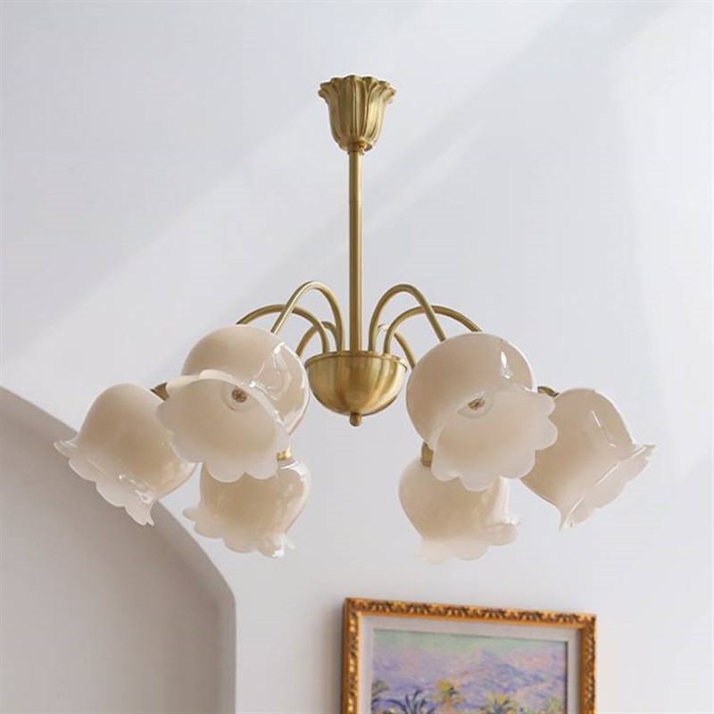 全铜美式轻奢客厅吊灯法式复古奶油风卧室衣帽间餐厅铃兰花朵吊灯