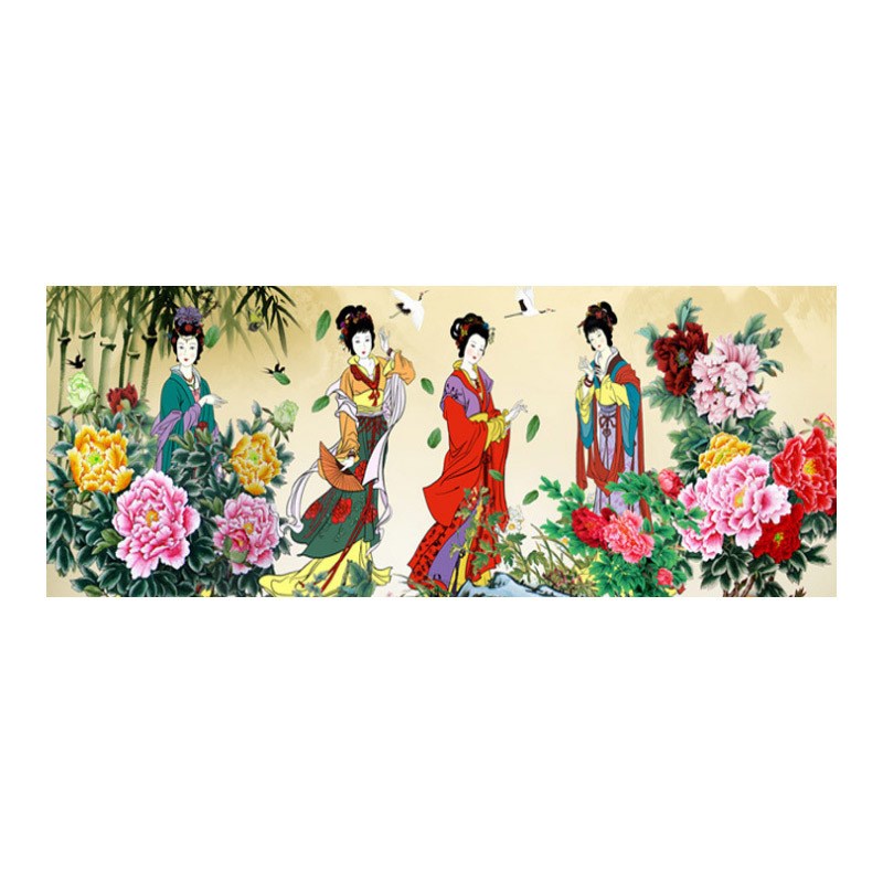 5d钻石画满钻客厅十字绣2021新款点钻粘贴古典四大美女花开富贵图