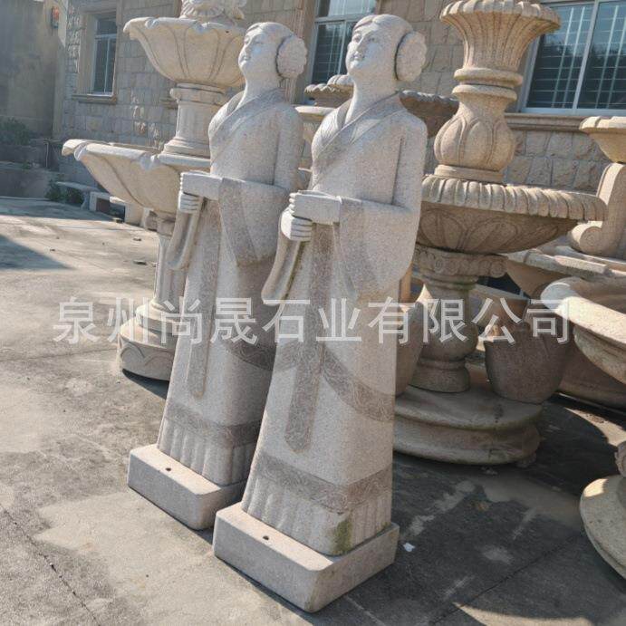 惠安石雕古代宫女人物雕塑酒店别墅豪宅看门石头举灯人雕刻摆件