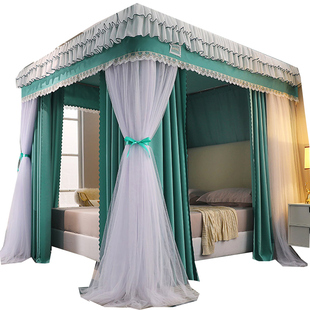 遮光防尘双层蚊帐三开门落地公主风不锈钢支架加粗加厚挡风保暖冬