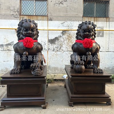 铸铜狮子麒麟动物雕塑 北京门狮一对 铜狮子铸造厂家公司门口摆件
