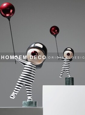 简约吹泡泡男孩卡l通雕塑摆件样板间卧室客厅玄关儿童房软装饰