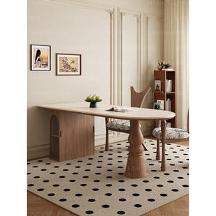 德利丰石灰华板岩法式覆古实木家庭小公寓餐桌壁挂式半圆形岛柜