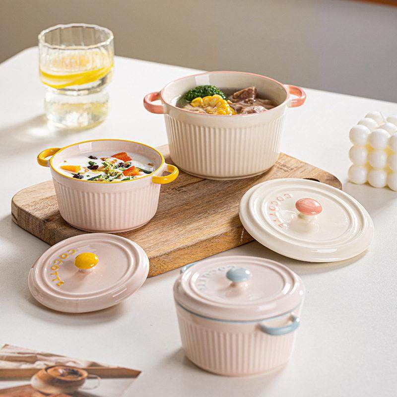 陶瓷条纹双耳带盖炖盅汤盅蒸蛋碗家用泡面碗汤碗专用烘焙碗餐具,餐饮具,碗,淘宝优惠券,粉丝福利购,淘宝优惠卷