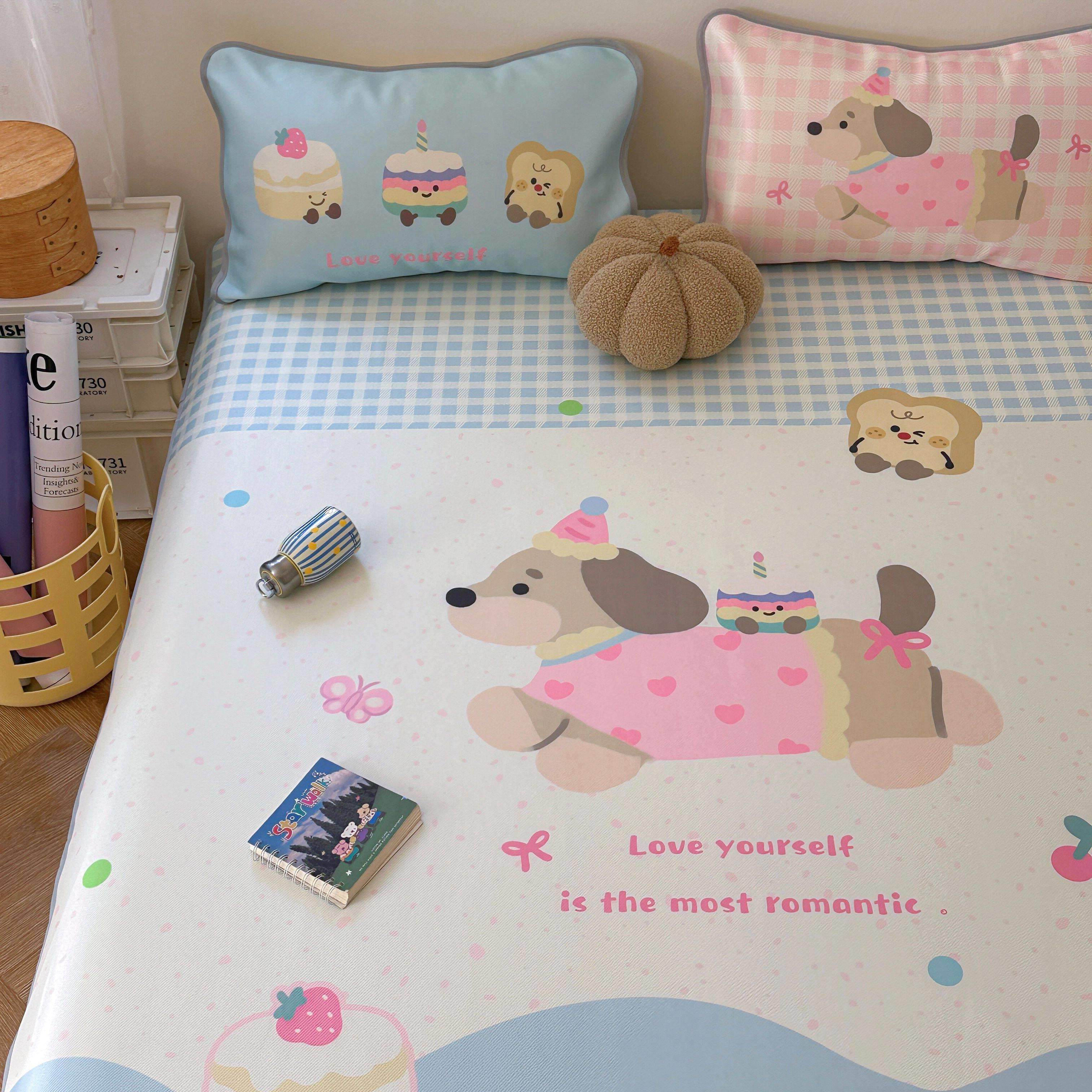 ins冰丝席冰藤席三件套卡通可水洗空调凉席绑带款A类可机洗,床上用品,冰丝席,淘宝优惠券,粉丝福利购,淘宝优惠卷