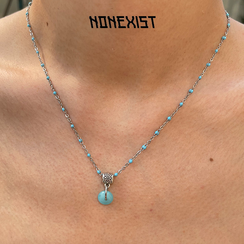 NONEXIST藏系列玛瑙石材吊坠滴釉细链条百搭项链