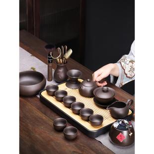 复古盖碗茶杯套装 紫砂功夫茶具家用会客泡茶壶轻奢高档办公室中式