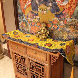 饰莲花图案桌旗藏族民族风长桌布家用密宗佛台桌布 居家佛堂布艺装