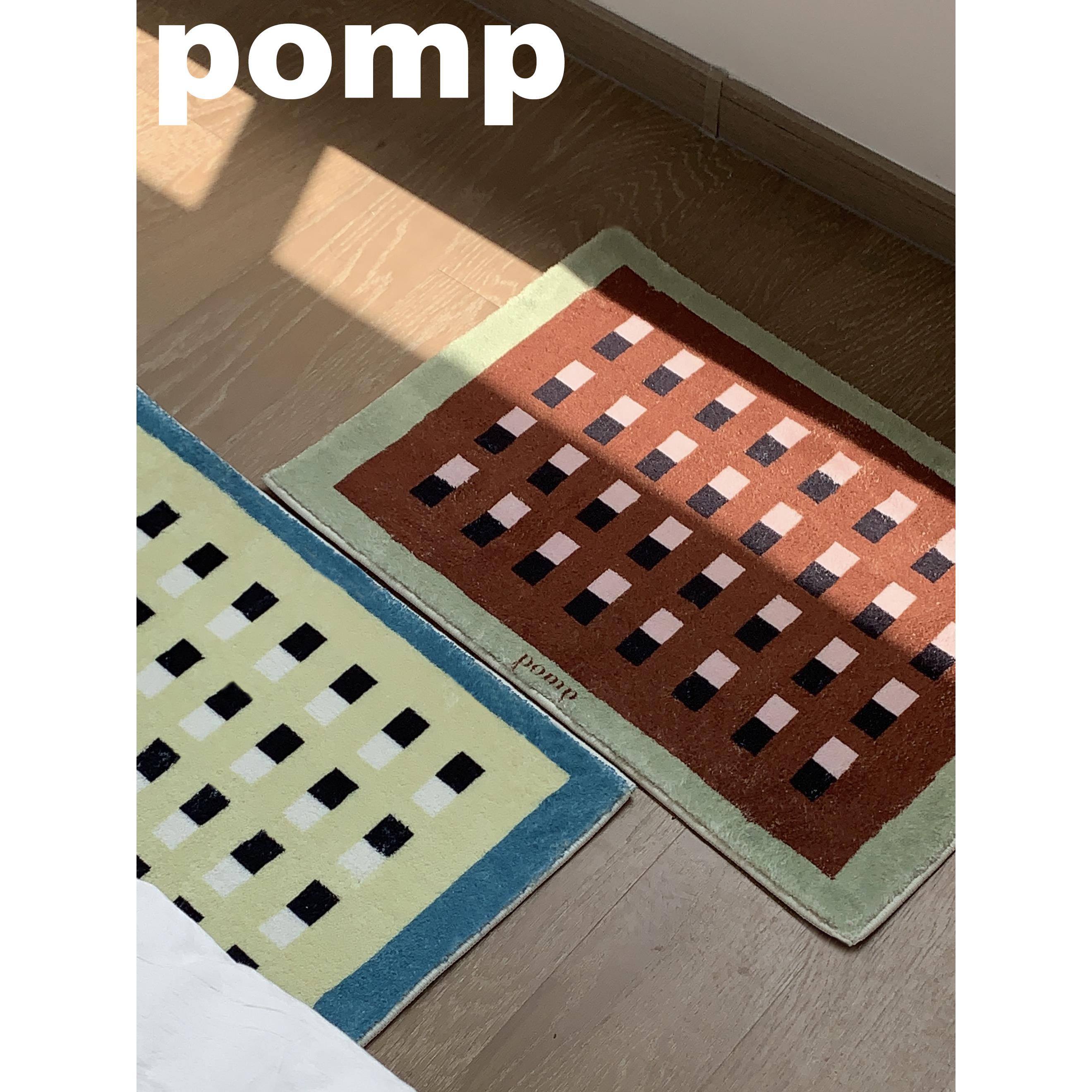 pomp月原创设计复古格子地毯棋盘格元素简约家用粉色圆形地毯卧室