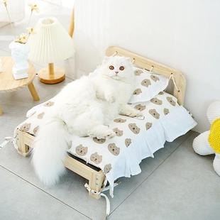 猫窝四季 实木猫床宠物床网红夏季 通用可拆洗猫咪木质小床猫咪用品