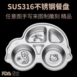卡通分格餐盘316不锈钢食堂幼儿园儿童家用学生餐盘分隔分餐餐具