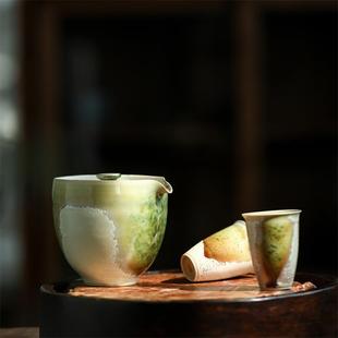青苔绿手抓壶景德镇纯手工陶瓷茶具复古窑变苏打烧泡茶器盖碗茶壶