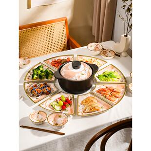 山茶花年夜饭圆桌盘子菜盘家用陶瓷团圆碗碟拼盘组合餐具碗盘套装